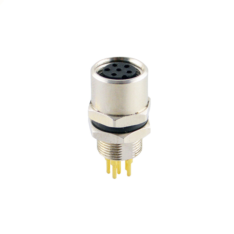 M8 6pins A code female straight rear panel mount connector,unshielded,insert,brass with nickel plated shell